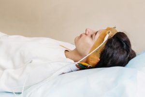 woman resting during sleep study