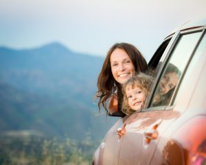 woman and daughter traveling